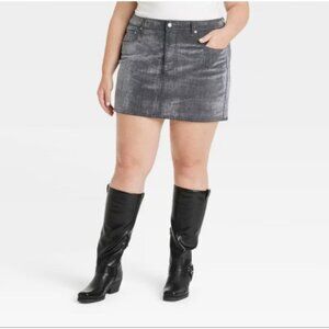 NEW Universal Thread Womens 24 Grey Flocked Denim Mini Skirt Grunge Punk Holiday